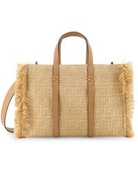 Fendi - Summer Tote Rafia Shoulder Bag With All-Over Ff Logo - Lyst