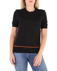 Burberry - Short Sleeve Logo Intarsia Wool Silk Cashmere Top - Lyst