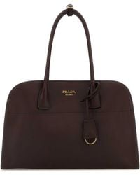 Prada - Aubergine Leather Medium Shopping Bag - Lyst