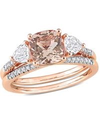 Amour - 2 1/ Ct Tgw Morganite Topaz And 1/10 Ct Tdw Diamond Bridal Ring Set - Lyst