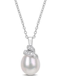 Amour - 6.5-7Mm Freshwater Cultured Pearl And Diamond Accent Swirl Pendant With Chain - Lyst