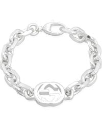 Gucci - Interlocking G Motif Sterling Bracelet Size 19 - Lyst