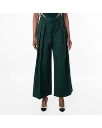 Burberry - Pleated Cotton Wide-Leg Trousers, Brand Size 8 Us - Lyst