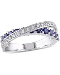 Amour - 1/10 Ct Tw Diamond And Created Sapphire Crossover Ring - Lyst