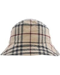 Burberry - Stone Check Cotton Twill Woven Bucket Hat - Lyst