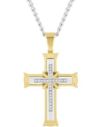 Robert Alton - 1/8Ctw Diamond Stainless Steel With Finish Cross Pendant - Lyst