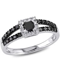 Amour - 1/2 Ct Tw And Princess Cut Halo Diamond Engagement Ring - Lyst
