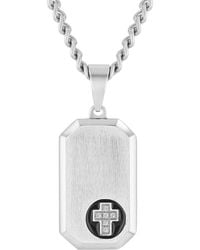Robert Alton - Diamond Accent Stainless Steel With Finish Cross Dog Tag Pendant - Lyst