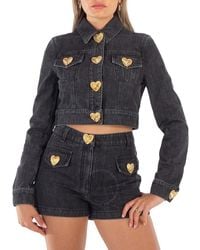 Moschino - Heart Buttons Cropped Denim Jacket - Lyst