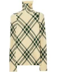 Burberry - Check-Pattern High-Neck Jumper - Lyst