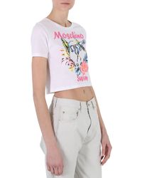 Moschino - Cotton Floral Print Crop T-shirt - Lyst