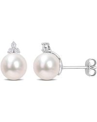 Amour - 8-8.5Mm Freshwater Cultured Pearl And 1/8 Ct Tw Diamond Pearl Stud Earrings - Lyst