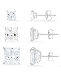 Kylie Harper - Sterling Set Of 3 Princess-Cut Cubic Zirconia Cz Earring Set - Lyst