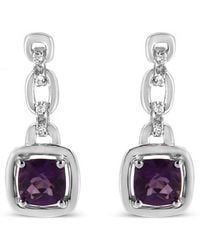 Haus of Brilliance - 925 Sterling 6X6Mm Cushion Shaped Natural Amethyst, Accent Drop And Dangle Earrings - Lyst