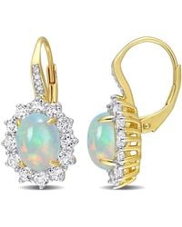 Amour - 1 3/4 Ct Tgw Oval Shape Ethiopian Opal And Topaz And Diamond Accent Halo Leverback Earrings - Lyst