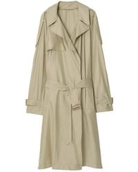 Burberry - Long Silk Belted Trench Coat, Brand Size 52 Us - Lyst