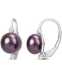 Amour - 8-8.5Mm Freshwater Cultured Pearl And Diamond Accent Leverback Earrings - Lyst