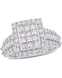 Amour - 2 Ct Tw Princess And Round-Cut Diamond Cluster Square Engagement Ring - Lyst