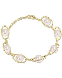Amour - 8-8.5Mm Freshwater Pearl & 1/10 Ct Tgw Cubic Zirconia Bracelet - Lyst
