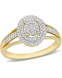 Amour - 1/4 Ct Tdw Diamond Double Halo Oval Cluster Split Shank Ring - Lyst