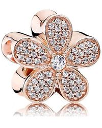PANDORA - 14k Rose Gold-plated Daisy Flower Pave Charm - Lyst