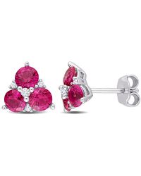Amour - 1 7/8 Ct Tgw Created Ruby And Created Sapphire 3-Stone Earrings - Lyst