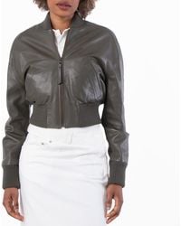 Loewe - Cropped Leather Bomber Jacket, Brand Size 36 Us - Lyst
