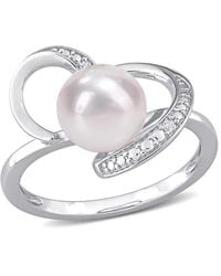 Amour - 8-8.5Mm Freshwater Cultured Pearl And Diamond Accent Heart Ring - Lyst