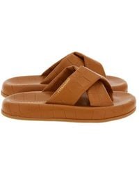 Ferragamo - Dasie Croc-Embossed Cross-Strap Slide Sandals - Lyst