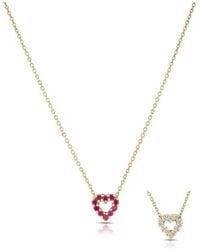 Roberto Coin - 18K 0.10Cttw Diamond And 0.10Cttw Ruby Reversible Small Heart Necklace 18" - Lyst