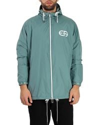 Emporio Armani - Logo Print Hooded Blouson Jacket - Lyst