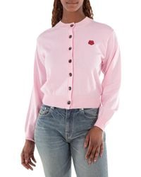 KENZO - Knitted Flower Patch Wool Cardigan - Lyst