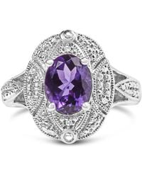 Haus of Brilliance - 925 Sterling 9X7Mm Oval Amethyst And Diamond Accent Art Deco Style Cocktail Ring (I-J Color, I1-I2 Clarity) - Lyst