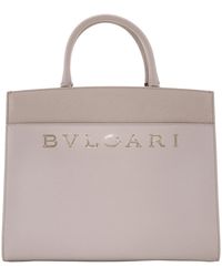 BVLGARI - Leather Logo Embossed Tote Bag - Lyst