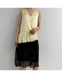 Burberry - Cream Silk Satin And Lace Sleeveless Dress - Lyst