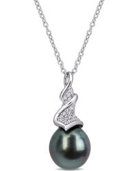 Amour - 9-9.5Mm Tahitian Cultured Pearl And 1/10 Ct Tw Diamond Twist Drop Pendant With Chain - Lyst