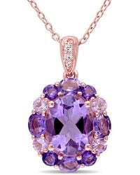 Amour - 3.69 Ct Tgw Amethyst, Topaz And Rose De France Floral Pendant With Chain - Lyst