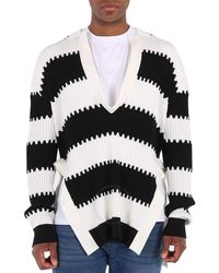 Burberry - Side-Slit Striped Rib Knit Wool Sweater - Lyst