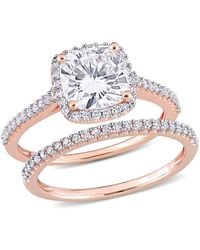 Amour - 2 Ct Dew Cushion Created Moissanite And 1/3 Ct Tw Diamond Bridal Ring Set - Lyst