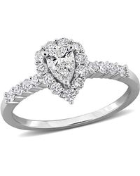 Created Forever - 3/4Ct Tw Pear-Shaped Lab-Grown Diamond Halo Engagement Ring - Lyst
