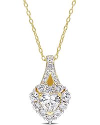 Amour - 2 7/8 Ct Tgw Created White Sapphire Halo Heart Pendant With Chain - Lyst