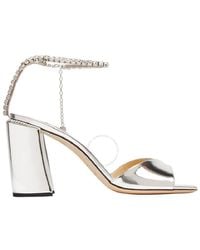 Jimmy Choo - Saeda 85 Crystal Metallic Leather Sandals - Lyst