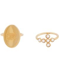 Celine - Triomphe Folk Finish Brass And Resin Pearl Ring Set Of 2 - Lyst