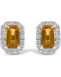Haus of Brilliance - 10K 5X3Mm Emerald-Cut Citrine And 1/7 Cttw Diamond Halo Octagonal Stud Earrings (I-J Color, I1-I2 Clarity) - Lyst
