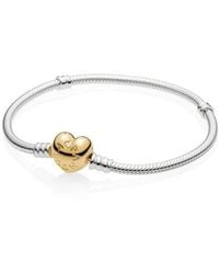 PANDORA - Heart Clasp Snake Chain Bracelet - Lyst