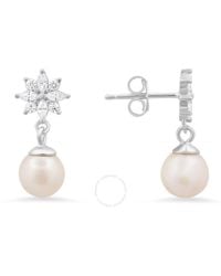 Kylie Harper - Sterling Silver Dangling Floral Cz & Pearl Stud Earrings - Lyst