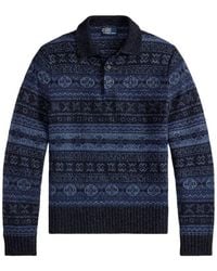 Polo Ralph Lauren - Fair Isle Wool-Linen Polo Sweater - Lyst