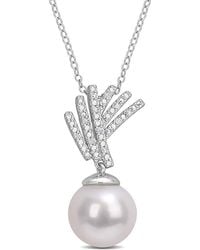 Amour - 11-12Mm Freshwater Cultured Pearl And Diamond Accent Drop Pendant With Chain - Lyst