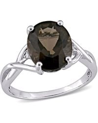 Amour - 3 3/4 Ct Tgw Oval Cut Smokey Quartz And Diamond Accent Ring - Lyst