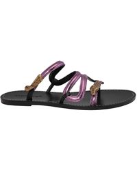 Roberto Cavalli - Craquele Leather Serpent Flat Sandals, Brand Size 36 Us - Lyst